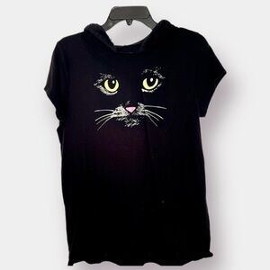 Black Cat Shirt Hoodie with Sequin Ears with Separate Cat Ears & Tail